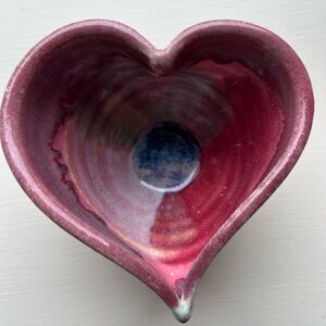 Heart Shaped Ceramic Studio Pottery Trinket Dish Bowl - Pink and Blue